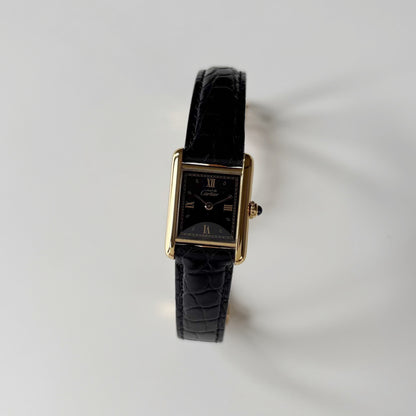 Cartier 1990s Must de Tank Black Dial Watch (SM)