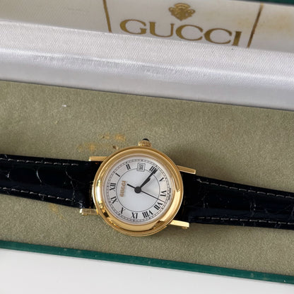 Gucci 1990s Date Round Dial Gold Plated Watch