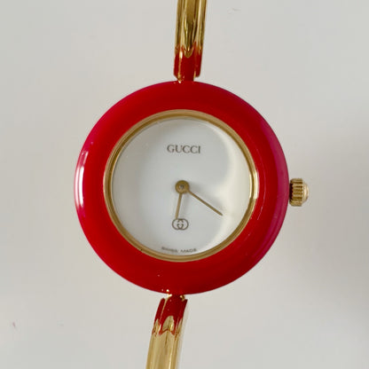 Gucci 1990s Interchangeable Bezel Gold Plated Bangle Watch with 12 bezels, case