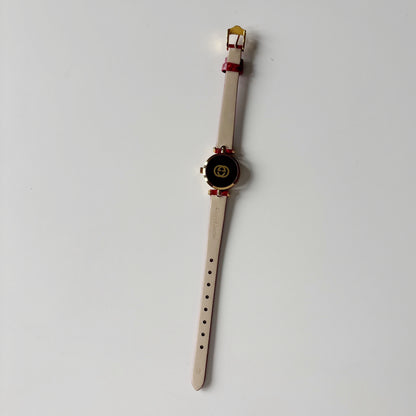 Gucci 1990s Red Round Dial Gold Plated Watch