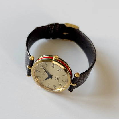 Gucci 1990s Round Gold Dial Gold Plated Watch (Large)