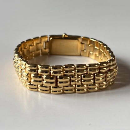 Fendi 1990s Rectangular White Dial Gold Plated Watch