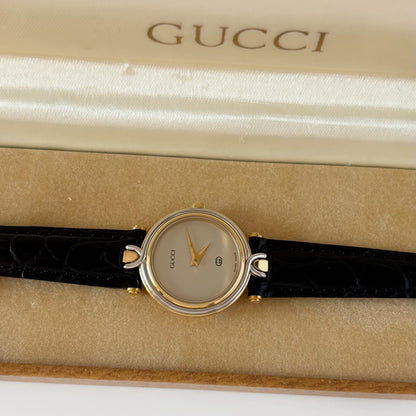 Gucci 1990s Round Dial Two Tone Watch