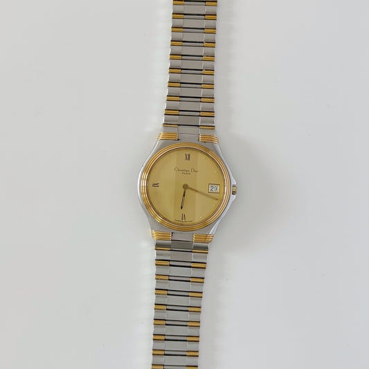 Dior 1990s Date Round Dial Two Tone Watch (Large)
