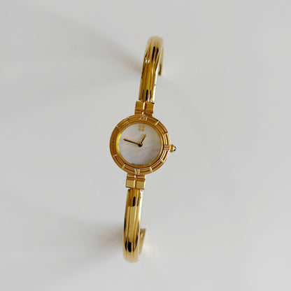 Yves Saint Laurent 1990s Seashell Dial Gold Plated Bangle Watch (Small)