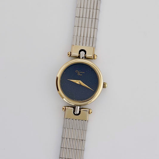 Dior 1990s Navy Dial Gold Plated Two Tone Watch