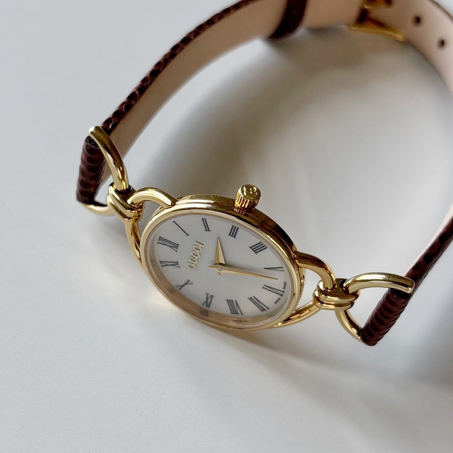 Gucci 1990s Round Dial Horsebit Gold Plated Watch
