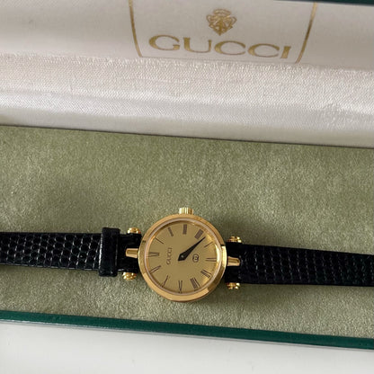 Gucci 1990s Round Dial Gold Plated Watch