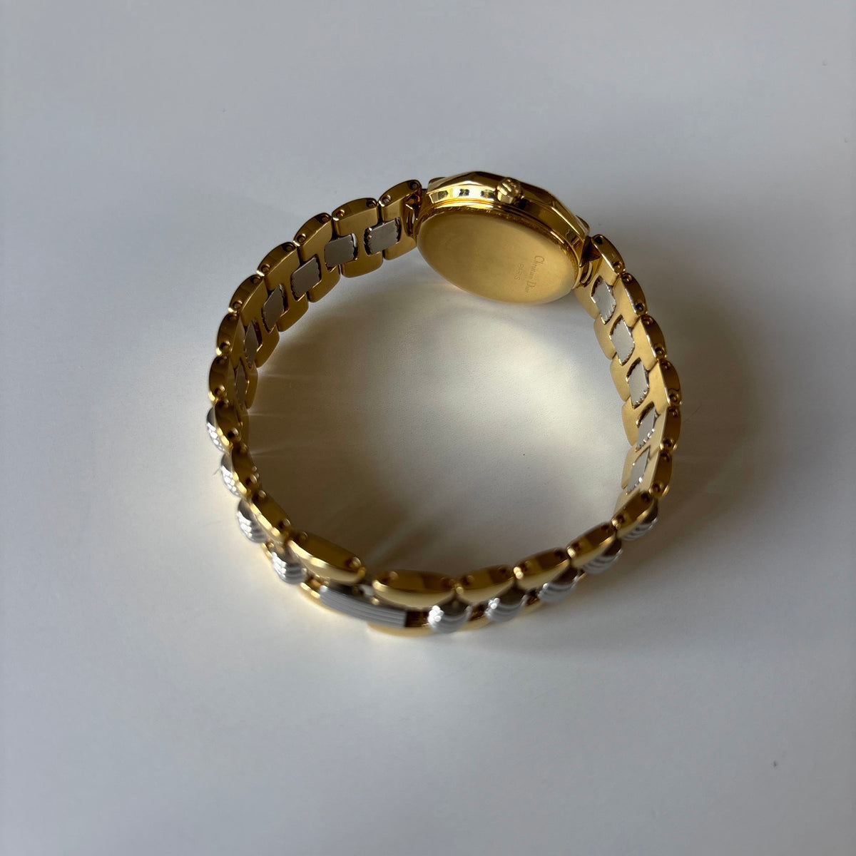 Dior 1990s Octagon Gold Dial Two-Tone Gold-Plated Watch