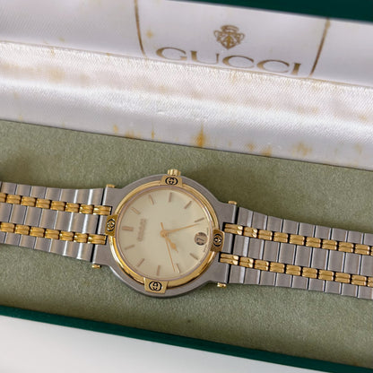 Gucci 1990s Round Dial Two Tone Gold Plated Watch (Large)