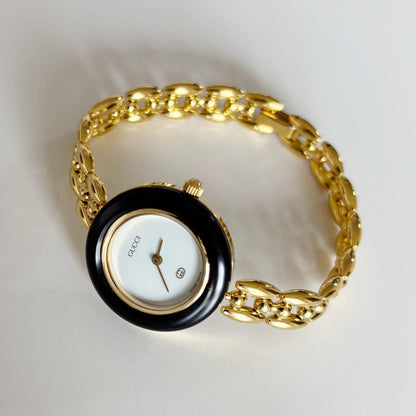 Gucci 1990s Interchangeable Bezel Gold Plated Watch with 6 bezels. case (160mm)