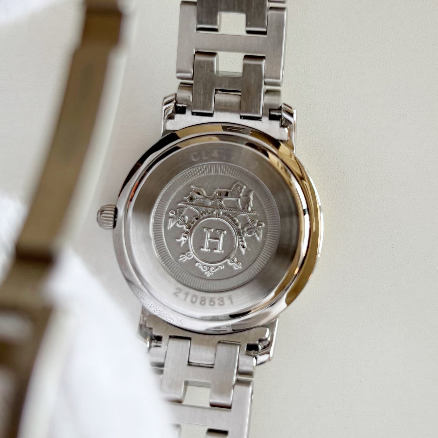 Hermes Early 2000s Clipper Seashell Dial Gold Plated Two Tone Watch