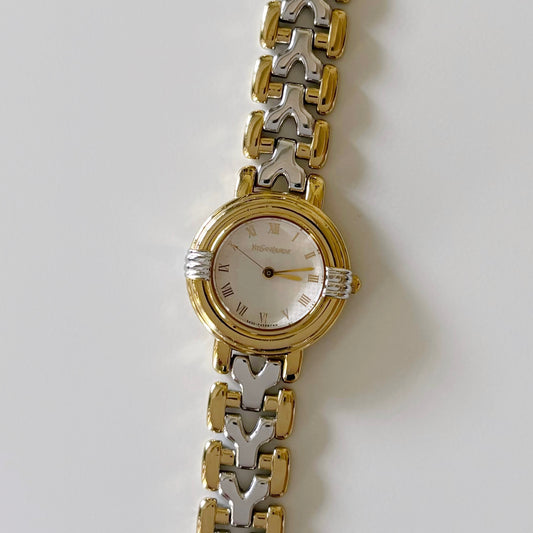 Yves Saint Laurent 1990s Round Two Tone Watch