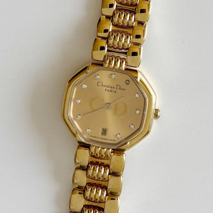 Dior 1990s Octagon Gold Plated Watch