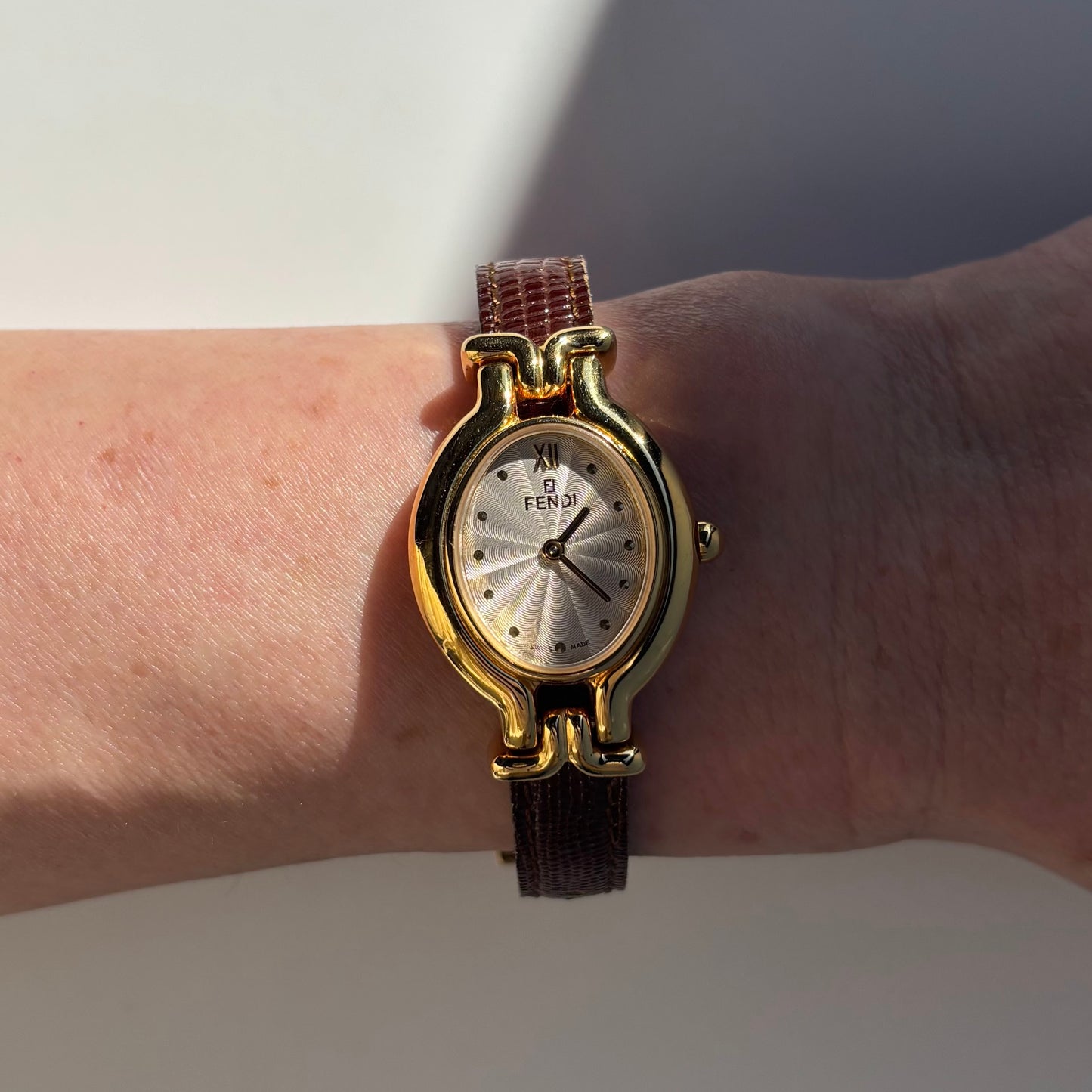Fendi 1990s Interchangeable Belt Gold Plated Watch with 5 straps, case