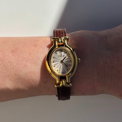 Fendi 1990s Interchangeable Belt Gold Plated Watch with 5 straps, case