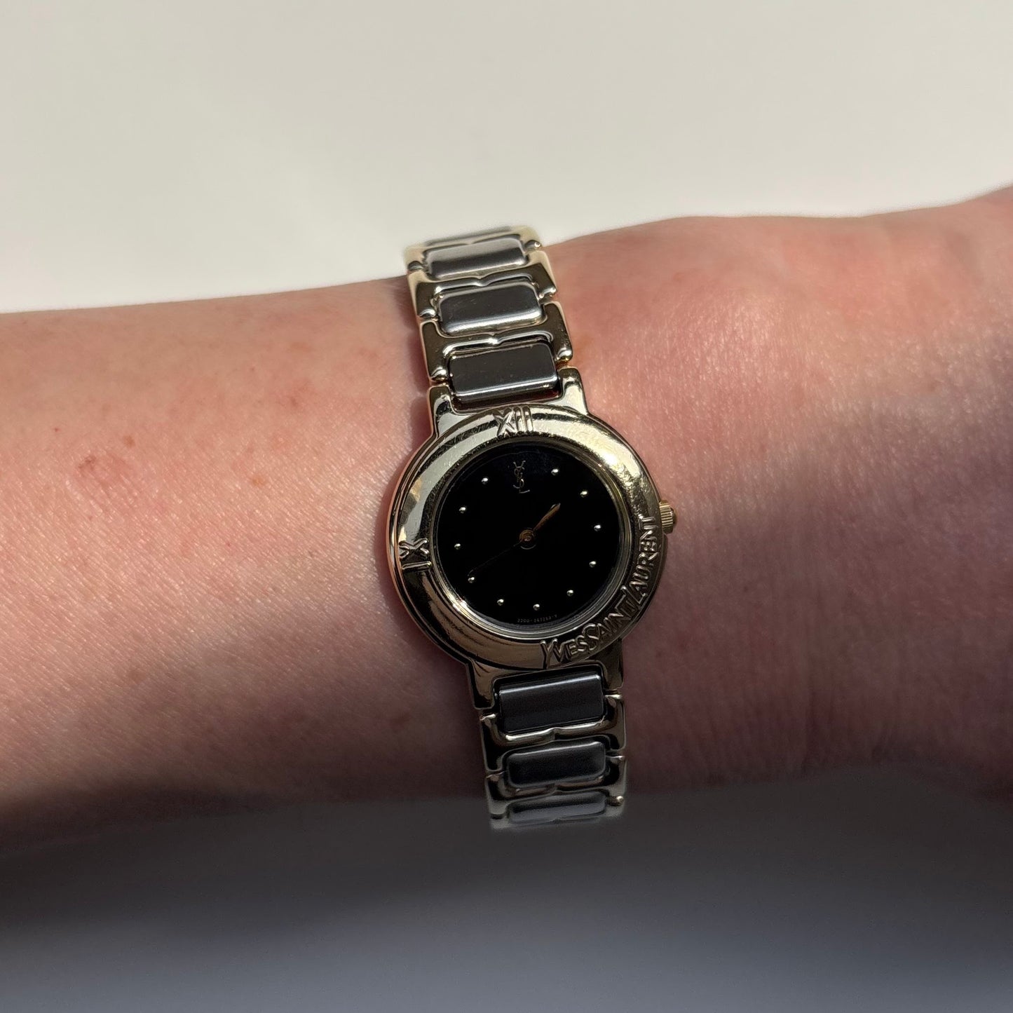 Yves Saint Laurent 1990s Black Dial Two Tone Watch