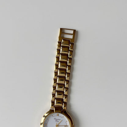 Dior 1990s Date Round Dial Gold Plated Watch (Large)