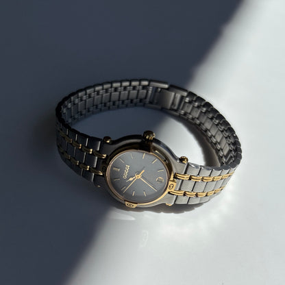 Gucci 1980s Date Round Dial Two Tone Gold Plated Watch