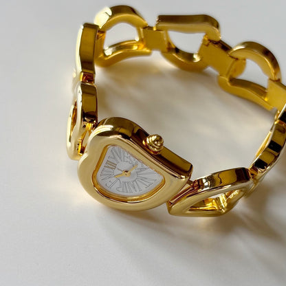 Yves Saint Laurent 1990s Heart  Dial Band Gold Plated Watch