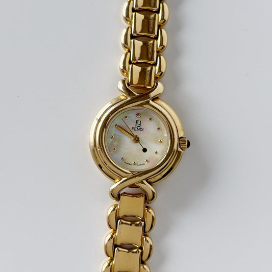 Fendi 1990s Seashell Dial Gold Plated Watch