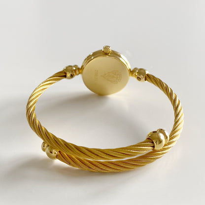 Gucci 1990s Black Dial Gold Plated Cable Bangle Watch