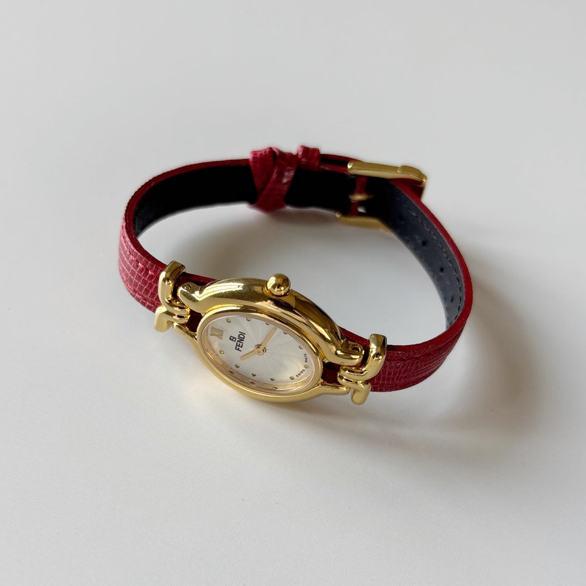 Fendi 1990s Interchangeable Strap Gold Plated Watch with 5 straps, case