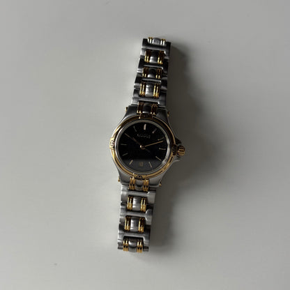 Gucci 1990s Date Black Round Dial Two-Tone Gold-Plated Watch