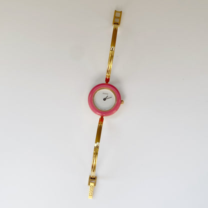 Gucci 1990s Interchangeable Bezel Gold Plated Bangle Watch with 12 bezels, case