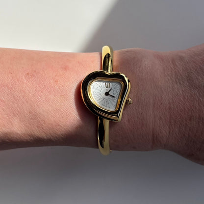 Yves Saint Laurent 1990s Heart Shaped Dial Gold Plated Bangle Watch