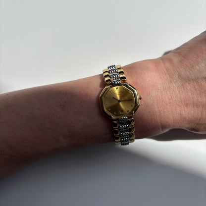 Dior 1990s Octagon Gold Dial Two-Tone Gold-Plated Watch