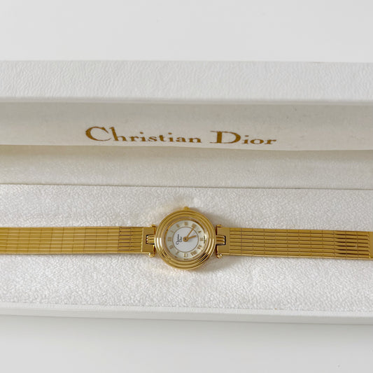 Dior 1990s Round Dial Gold Plated Watch