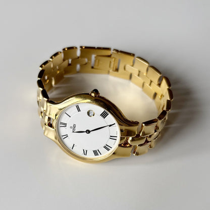 Fendi 1990s Date Round Dial Gold Plated Watch (Large)