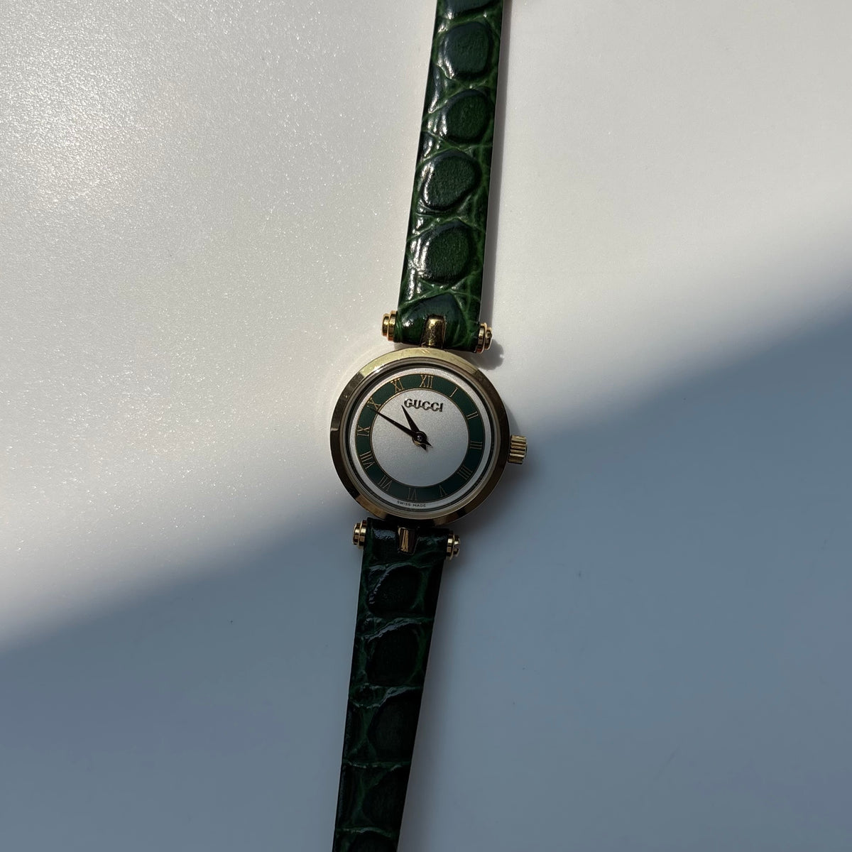 Gucci 1990s Sherry Round Dial Green Watch