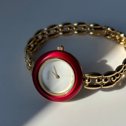 Gucci 1990s Interchangeable Bezel Gold Plated Watch with 6 bezels, case (165mm)