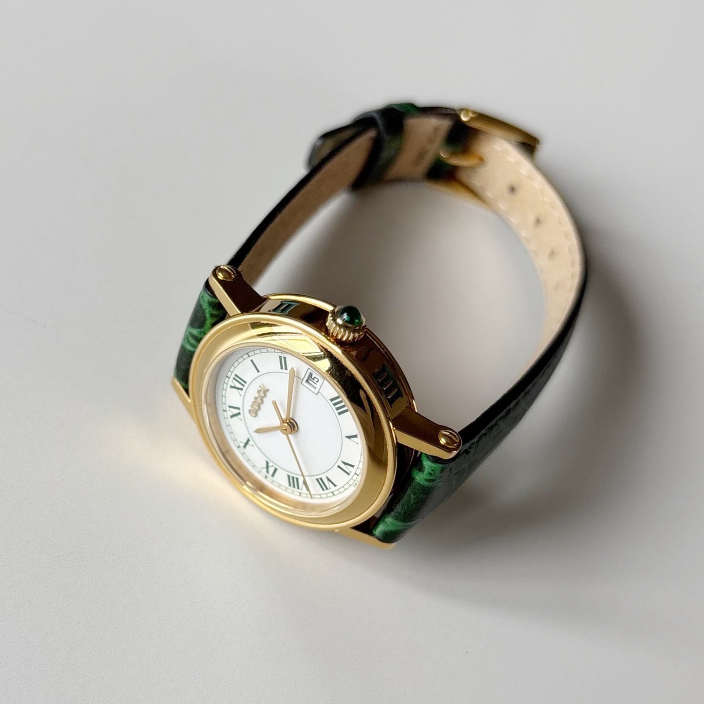 Gucci 1990s Date Round Dial Gold Plated Watch
