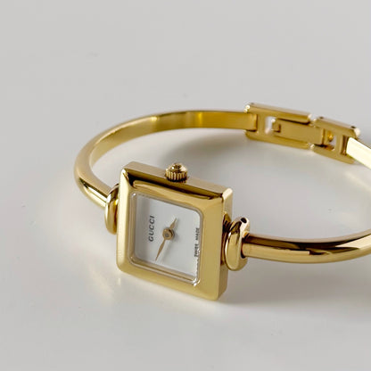 Gucci 1990s Square Dial Gold Plated Bangle Watch