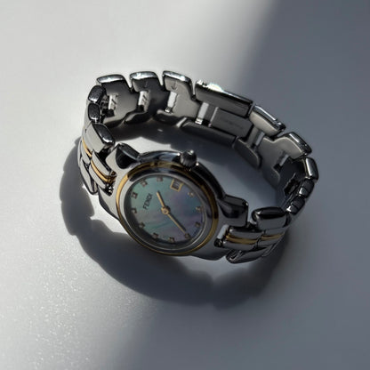 Fendi 1990s Seashell Dial Date Two Tone Watch
