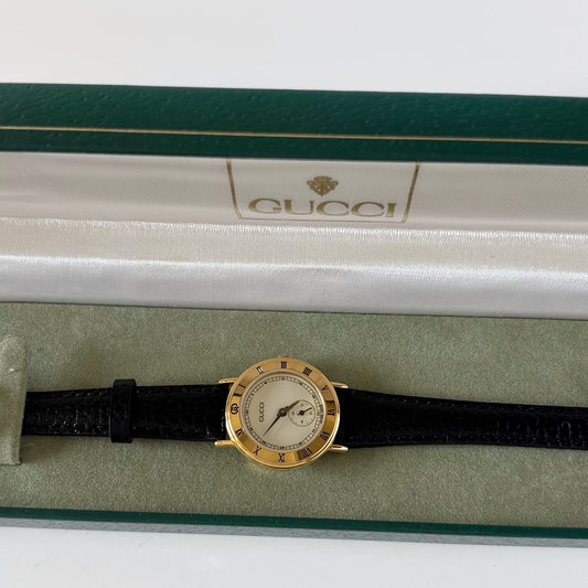 Gucci 1990s Sub second Round Dial Gold Plated Watch