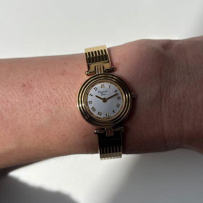 Dior 1990s Round Dial Gold Plated Watch