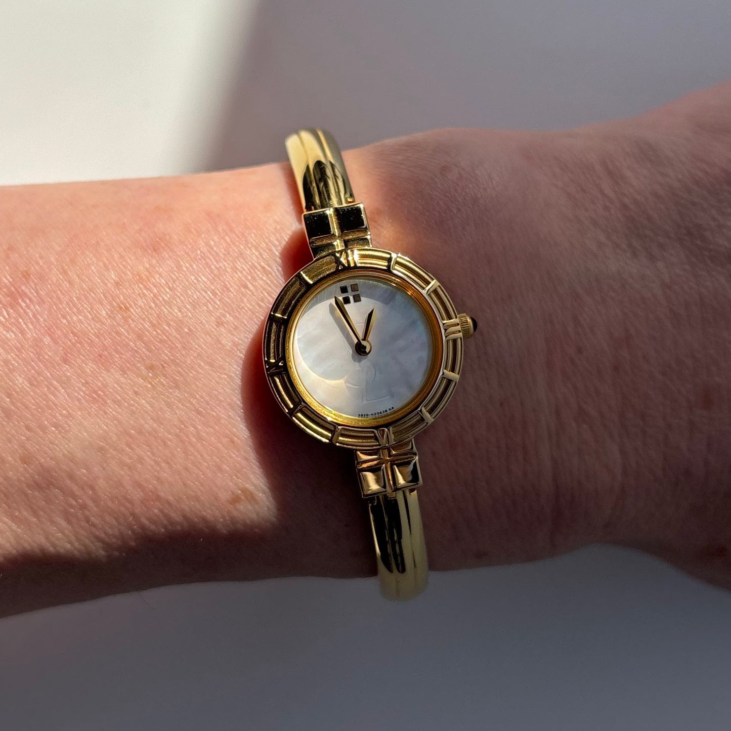 Yves Saint Laurent 1990s Seashell Dial Gold Plated Bangle Watch (Small)