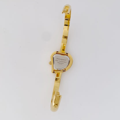 Yves Saint Laurent 1990s Heart Shaped Gold Plated Bangle Watch