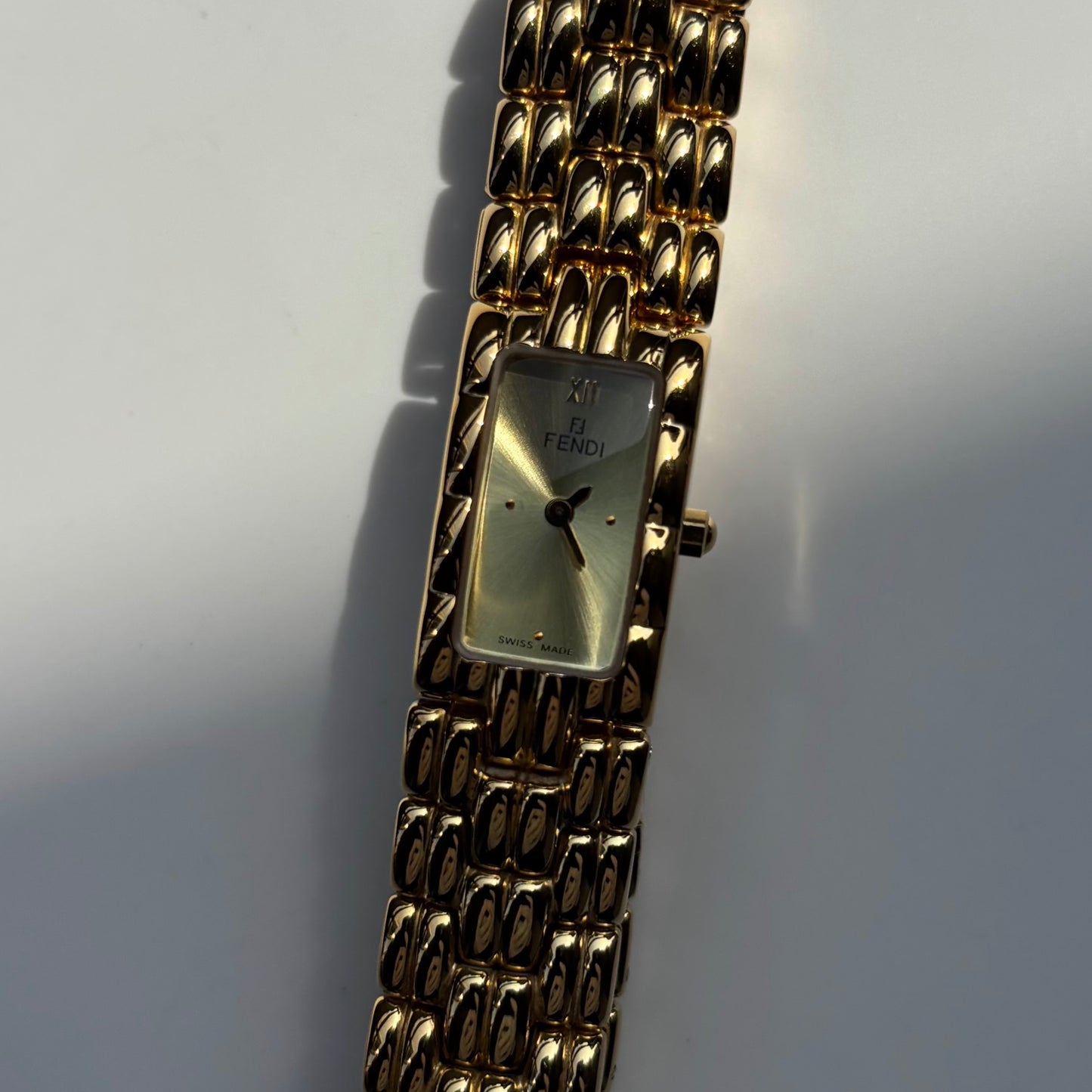 Fendi 1990s Gold Dial Gold Plated Watch