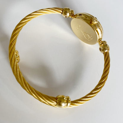 Gucci 1990s Black Dial Gold Plated Cable Bangle Watch