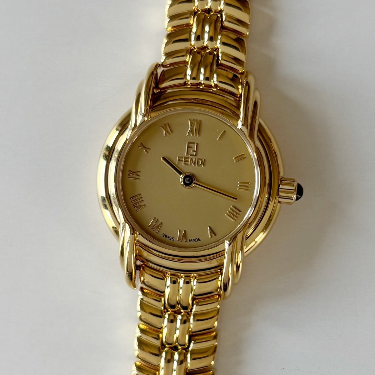 Fendi 1990s Round Dial Gold Plated Watch