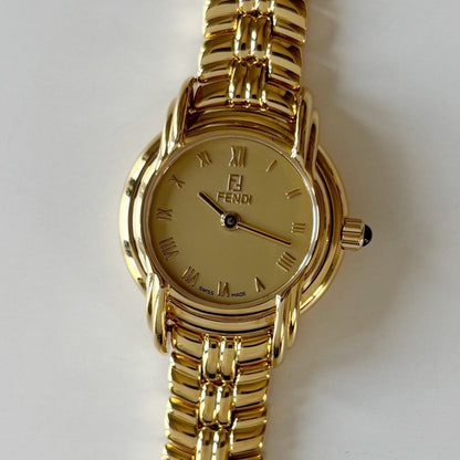 Fendi 1990s Round Dial Gold Plated Watch