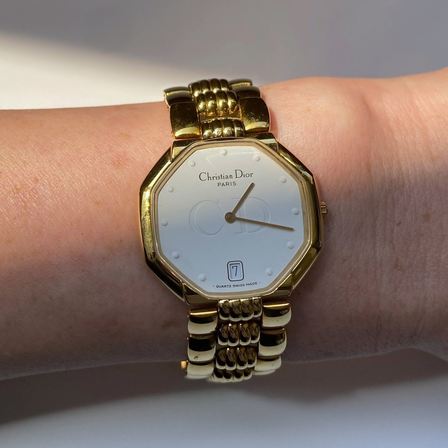 Dior 1990s Octagon Date Gold Plated Watch