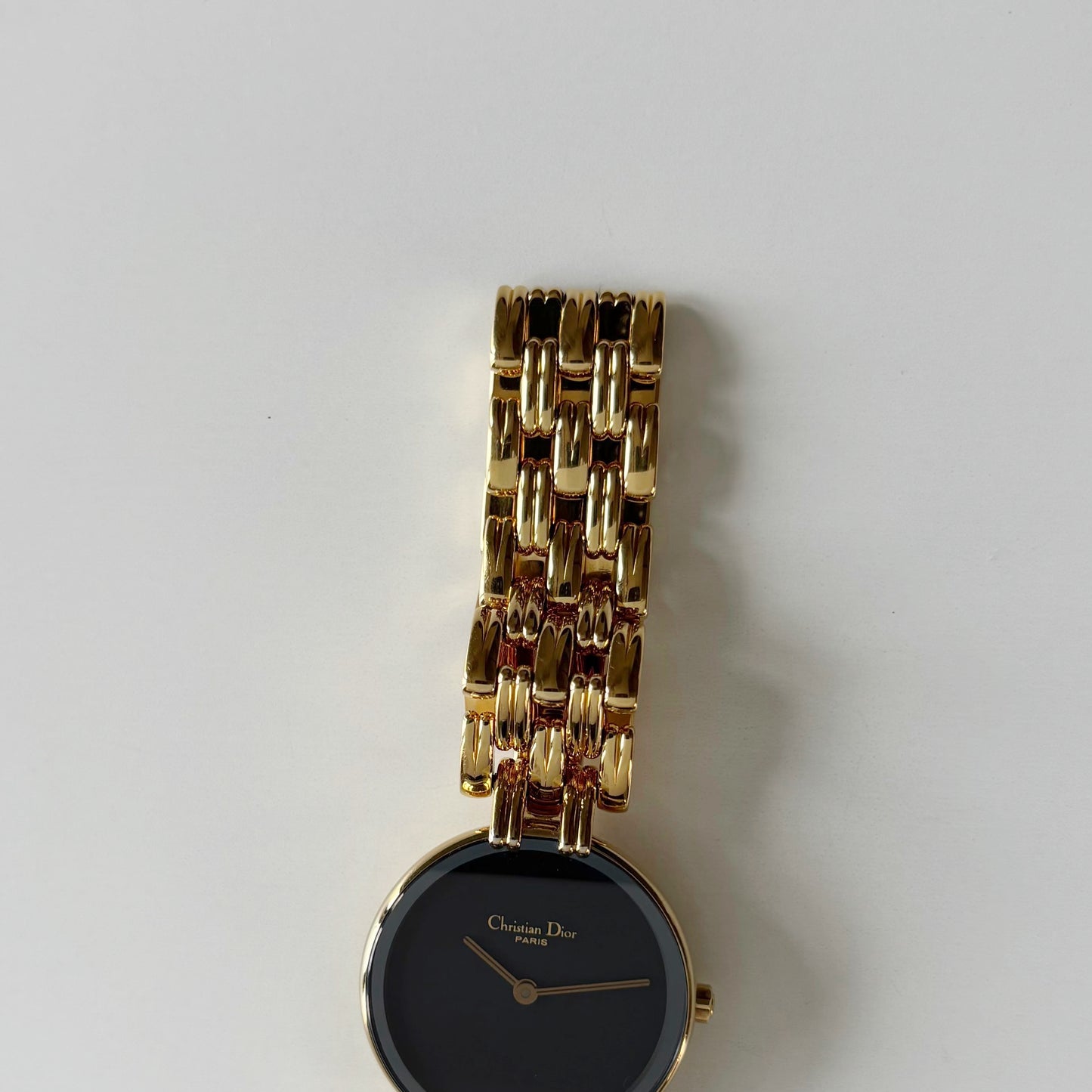 Dior 1990s Bagheera Black Dial Gold Plated Round Watch