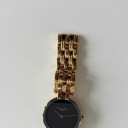 Dior 1990s Bagheera Black Dial Gold Plated Round Watch