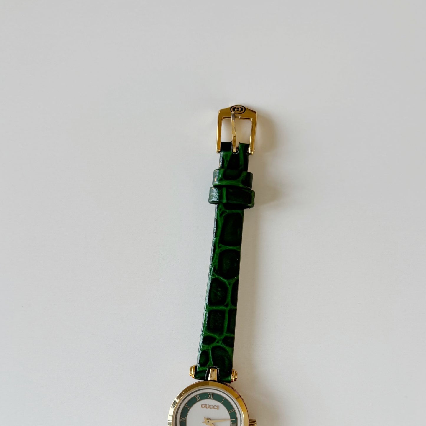 Gucci 1990s Green Round Dial Gold Plated Watch